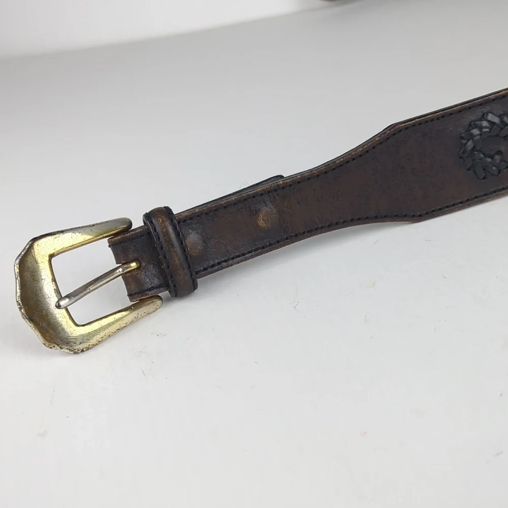 VINTAGE Women's Western Leather Gold Heart Concho Belt